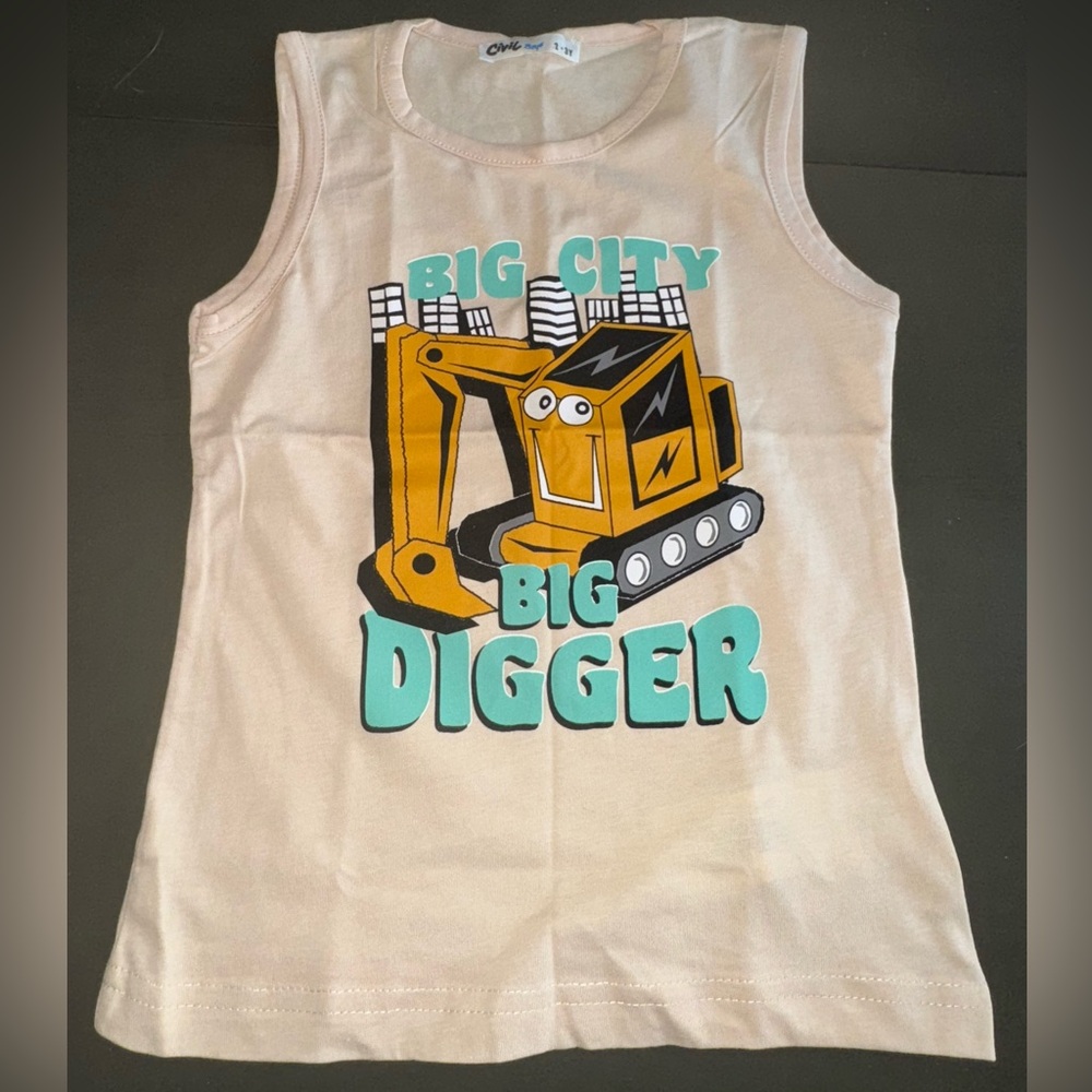 Nude Cream Toddler Muscle Tee Size 2T 3T Boys Tank Top Digger Shirt NWOT